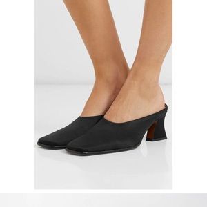 By Far Kim Silk Satin Square Toe Mules Black Size 38